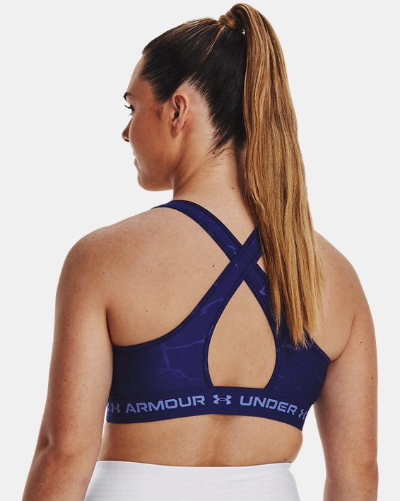 Women's Armour® Mid Crossback Emboss Sports Bra, Blue, pdpMainDesktop image number 5